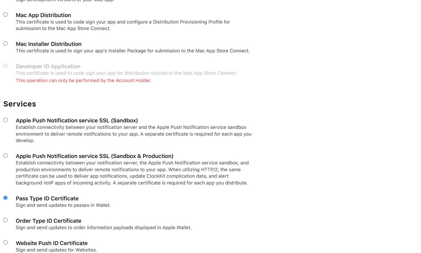 Pass Type ID Certificate