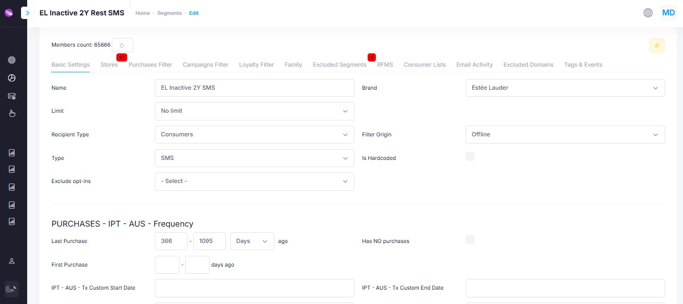 Basic segment settings